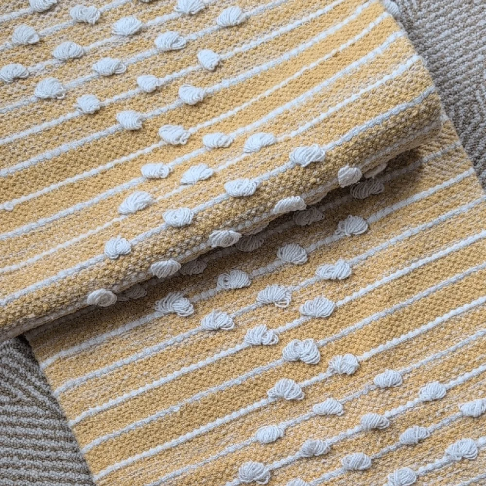 ☀️ Cotton Runner - Table Or Rug - Sunny Ombre Yellow Cream Tan Stripe Diamond